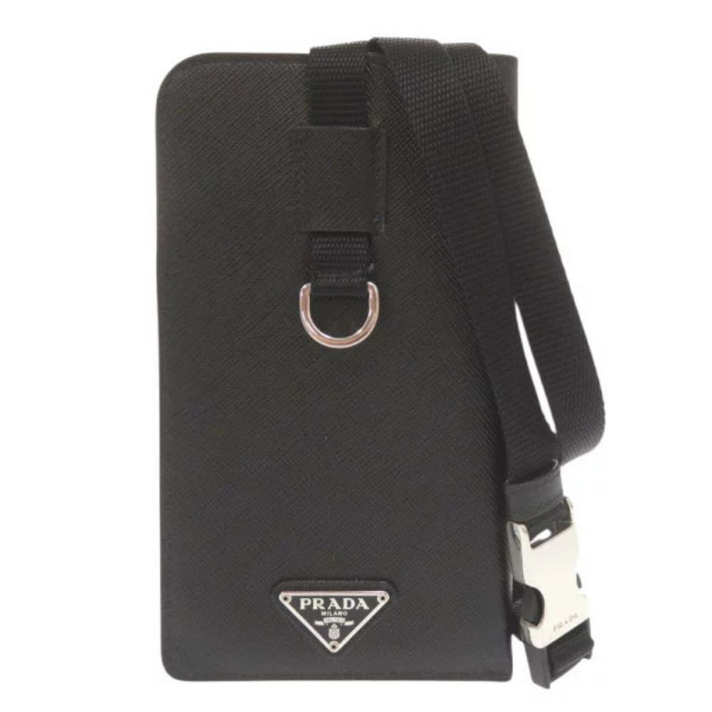 Prada Triangle Saffiano Black Phone Case Neck Pouch